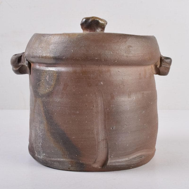 備前焼　木村利正作　双耳水指　共箱　C　8459A