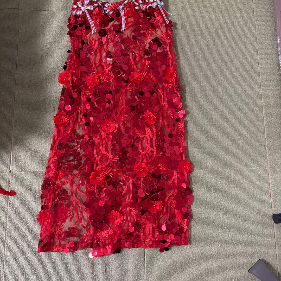 ベリーダンス セットアップ 赤 スパンコール