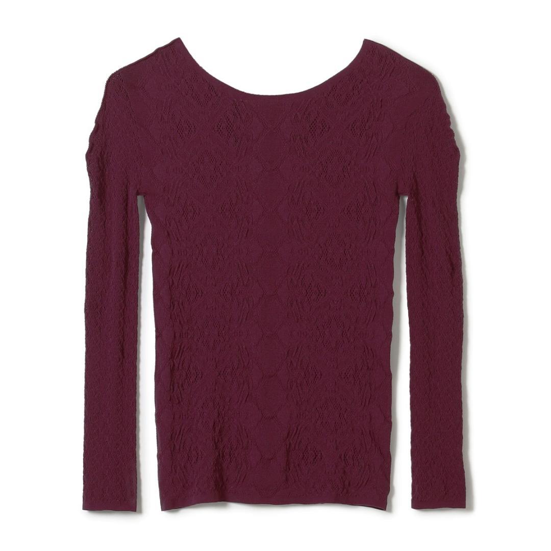 【新品】シアー2wayクルーネックニットトップ ノーソーイングニット Mプラム