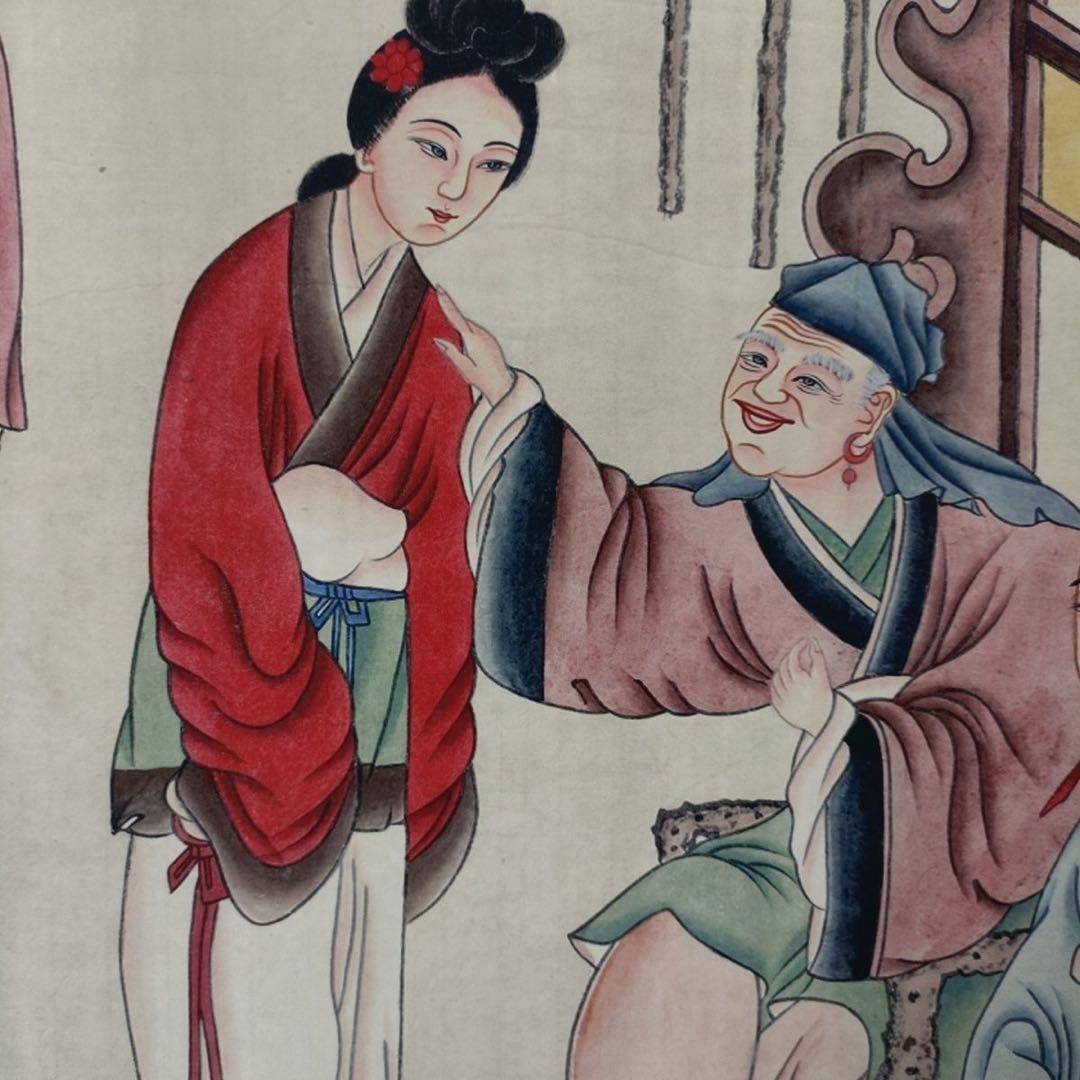 唐寅 秋庭仕女図　三尺中堂掛け軸　中国人物画　宣紙　書画工芸