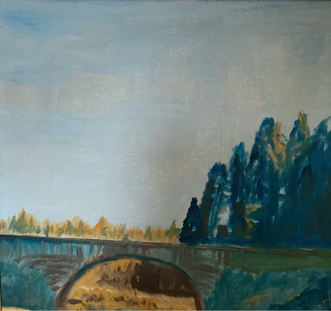 油彩画　「　なつかしい風景 ]原画　額付　F6