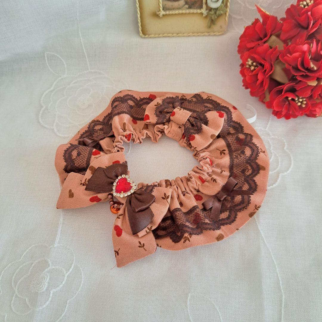 はる、幅広シュシュ、ミルクブラウン、わんちゃん猫ちゃん用