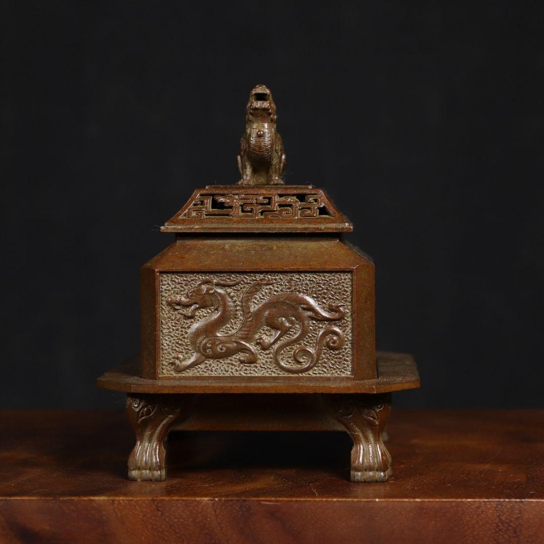 浮彫方香炉 透かし彫り四大神獣炉 獣蓋三体炉 浄化炉 香具 装飾品 工芸品 置物