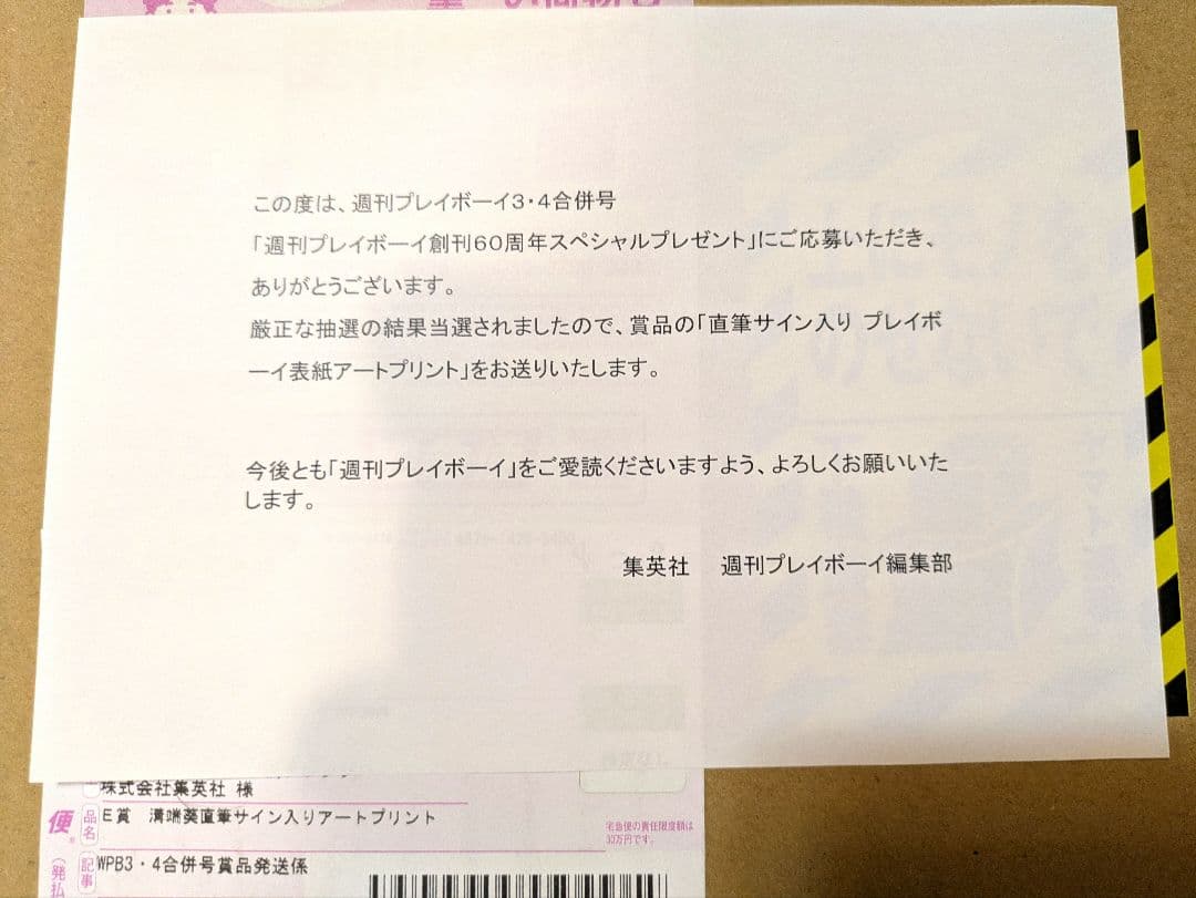 週刊プレイボーイ 2026年3-4合併号 溝端葵 直筆サイン入アートプリント