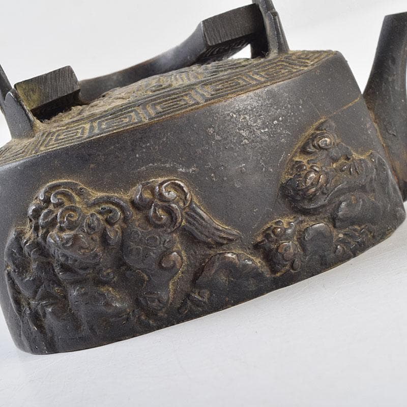 中国　古銅　神獣雷刻　水滴　書道具　V　R9176