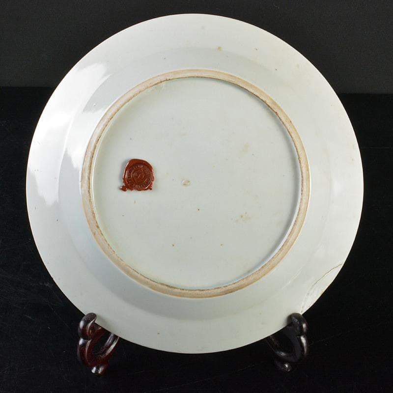 中国　青花　山水文盤　皿　直径約24.5cm　皿立付　V　R6420B