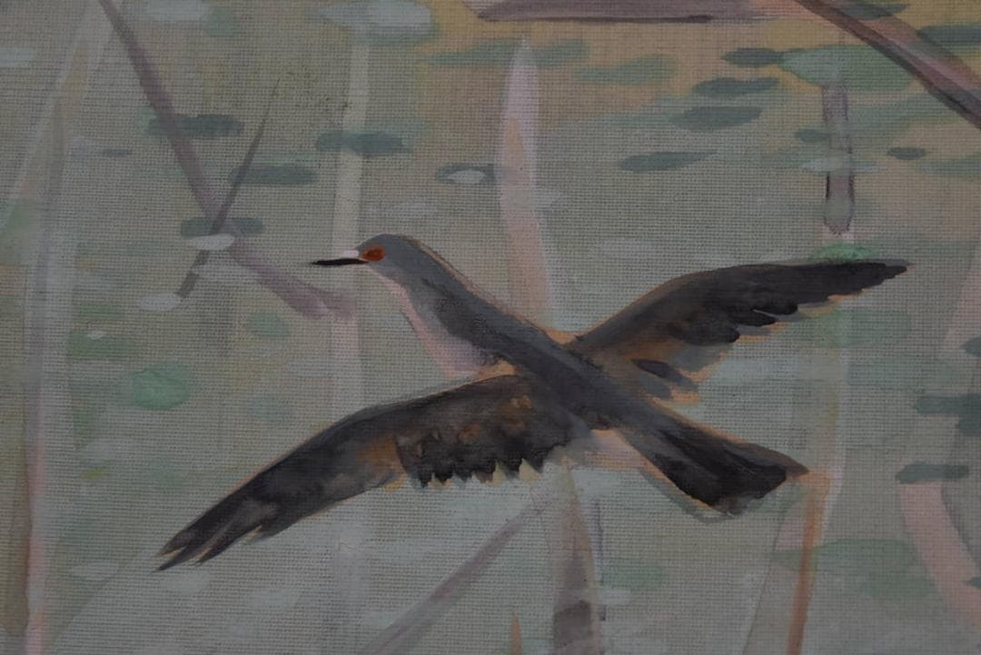 【真作】野村松韵/新樹/新緑小禽図/掛軸/名家伝来/Z-897