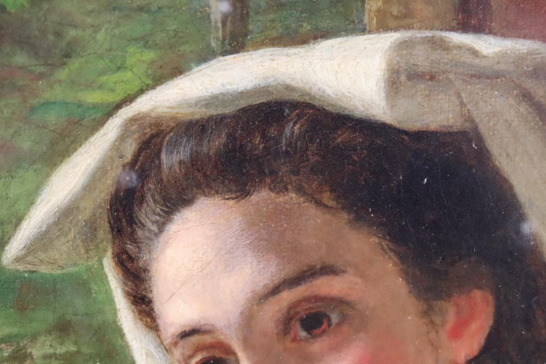 真作保証 19世紀古画 J.W. Chapman 「婦人像」油彩4号 1888年