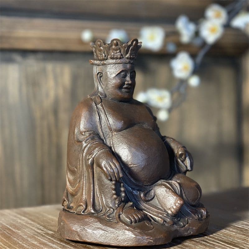 石像 仏像 宝冠弥勒仏 禅意 玄関 書斎 茶室 机面 供養 装飾品 工芸品 置物