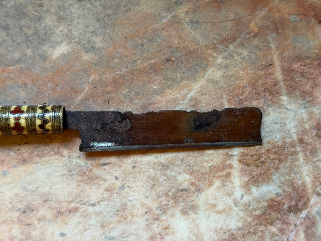 アイヌ古美術 マキリ 鹿角柄 七宝象嵌装飾 小刀