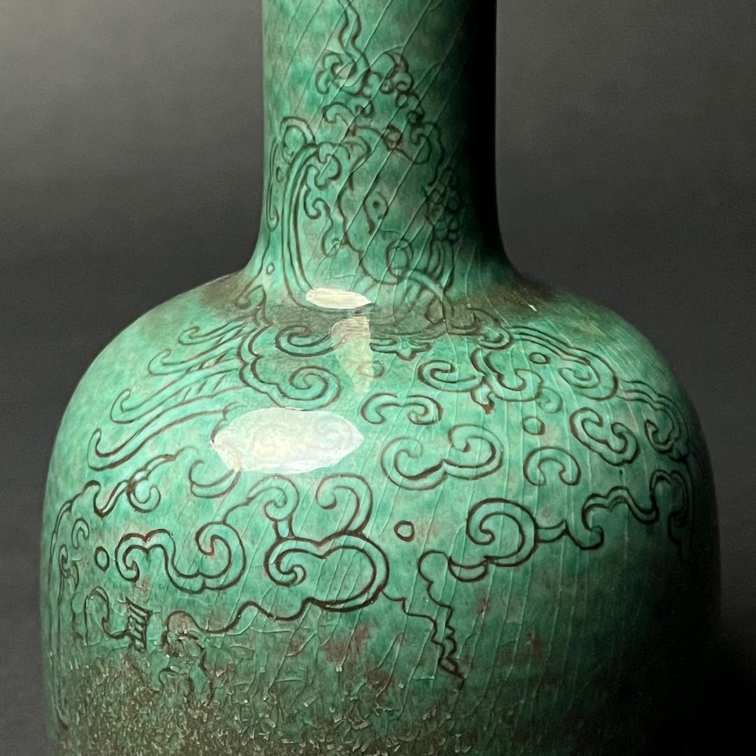 唐物 辰砂 豆紅揺鈴尊 大清康煕年製 款 中国美術古玩 コレクター蒐集 SN72