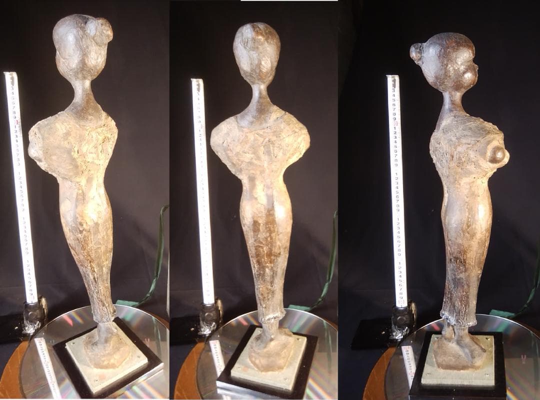 松本作【乾漆少女像】高５９cm◆木箱付き◆古代銅像様ブロンズ彫刻風裸婦ドール人形