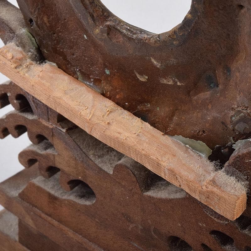 仏教美術　古銅鍍金　絡子環　円環　置物　縁起物　唐木台座付　C　R9219