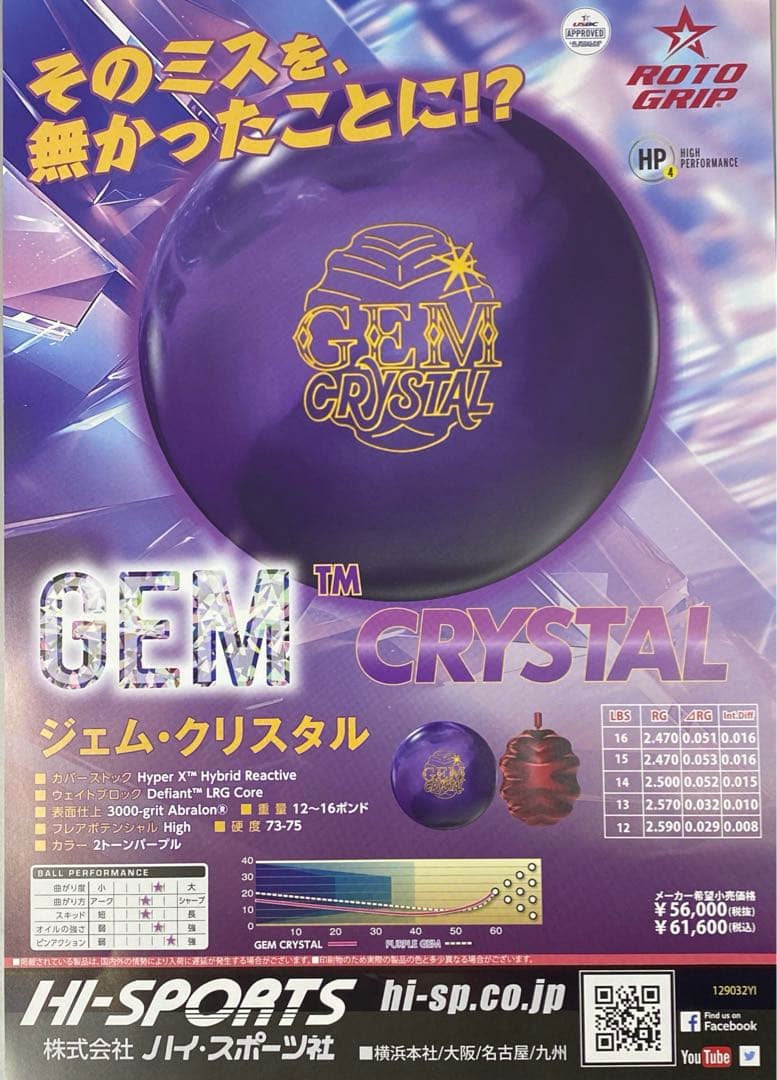 プラグ済み Gem Crystal 15P 人気中古品 ボウリング ボール ロト
