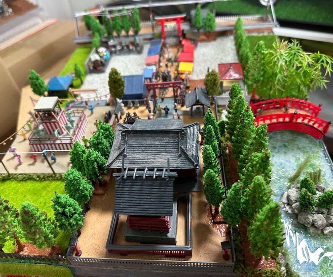素人手作り手塗り神社夏祭り御神輿盆踊り露店ジオラマ