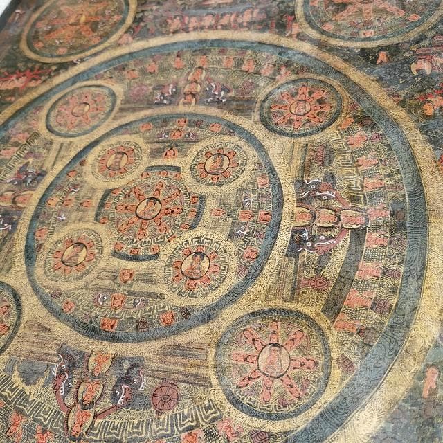 【五仏曼荼羅】　アンティーク　大　ハイクオリティ　：　タンカ　仏画（額縁なし）