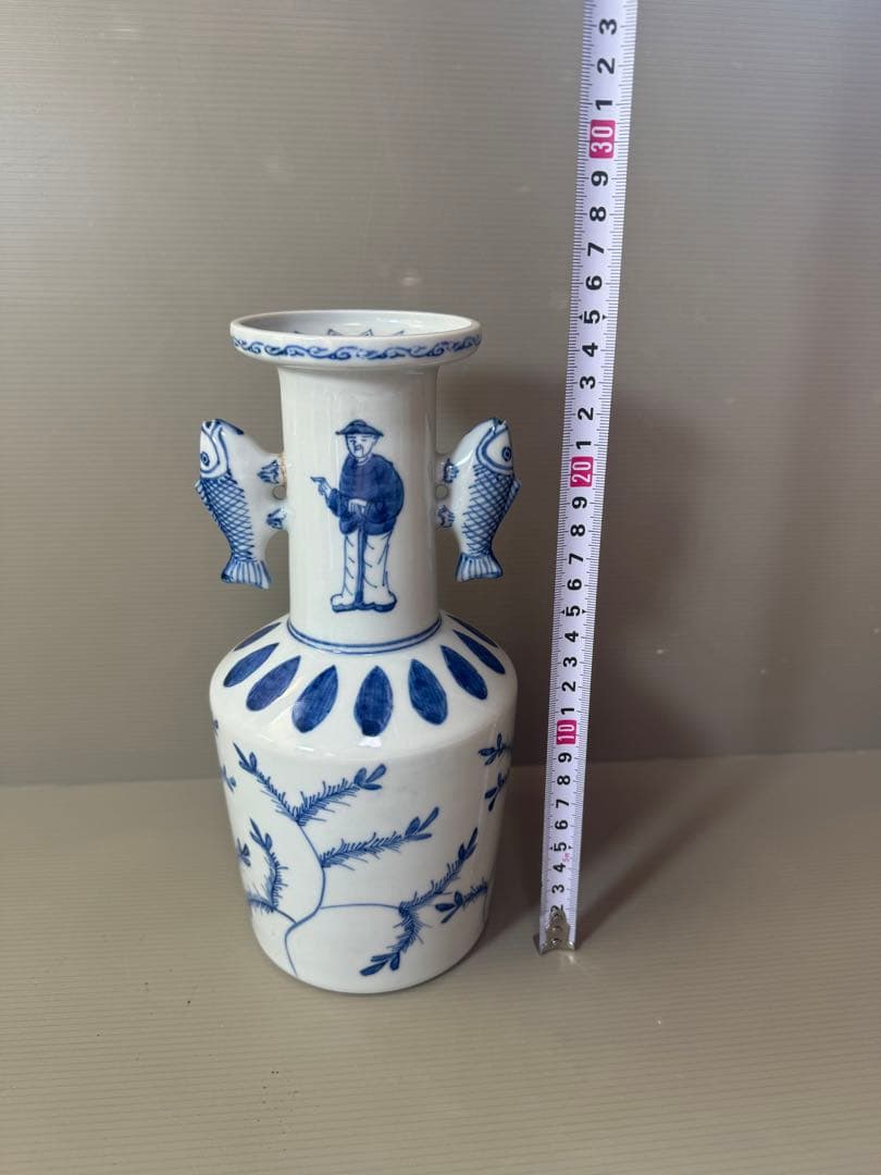 2785 染付高砂　九谷美陶園　花瓶　時代物