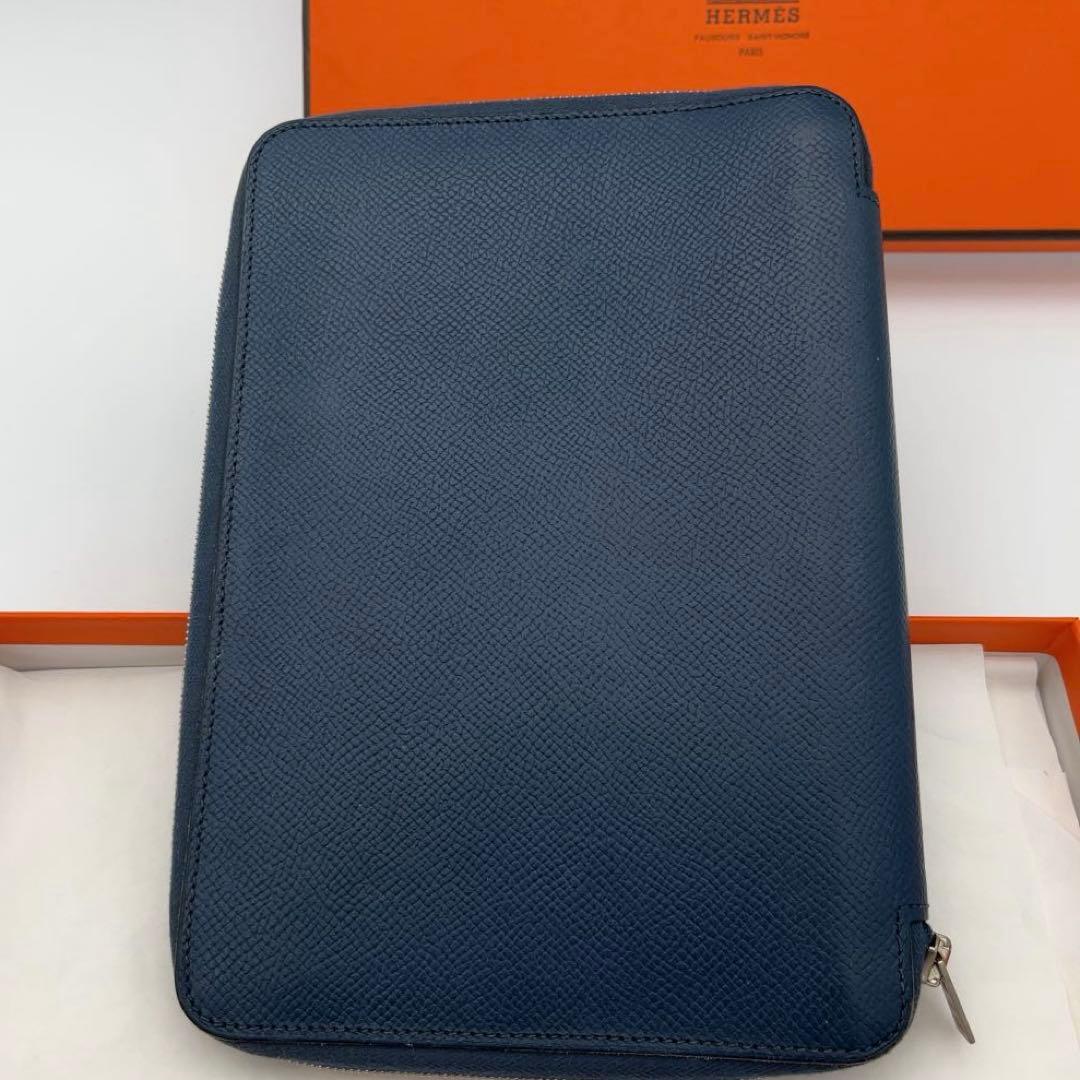 HERMES 手帳カバー アジェンダ シルクイン ネイビー ラウンドファスナー