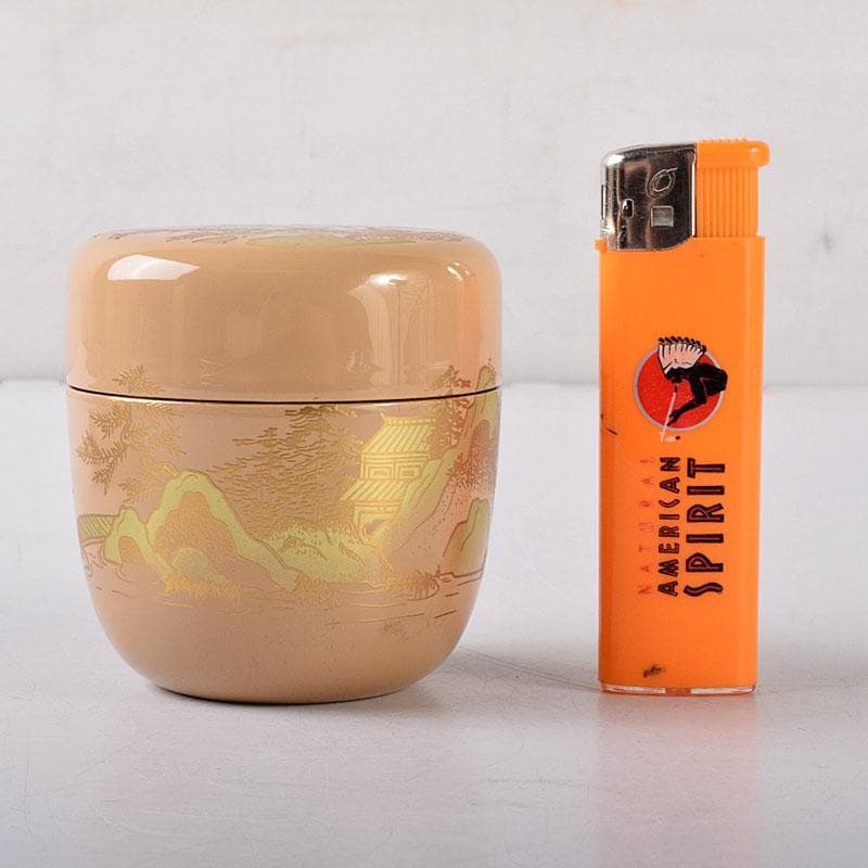 2216 中村宗哲作白漆　山水蒔絵　中棗　共布　鵬雲斎極め箱　MR8145