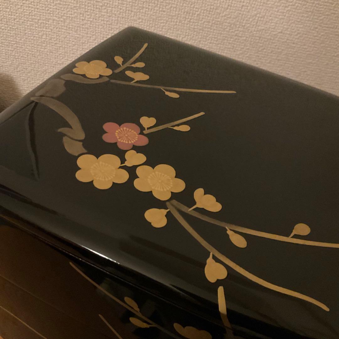 重箱　胴張三段重　金蒔絵　梅　18cm四方