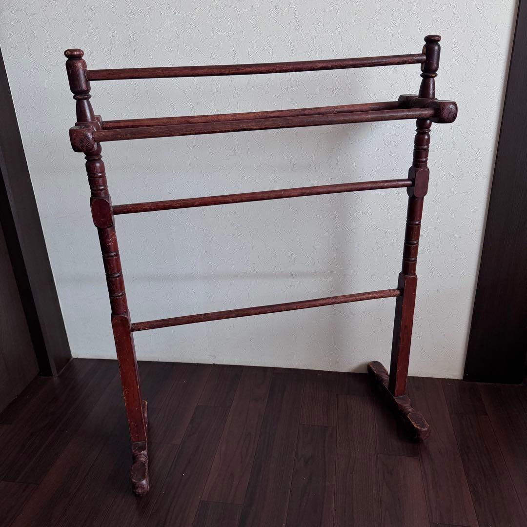 アンティーク 木製 タオルハンガー リネンラック ヴィンテージ 古家具 ブラウン