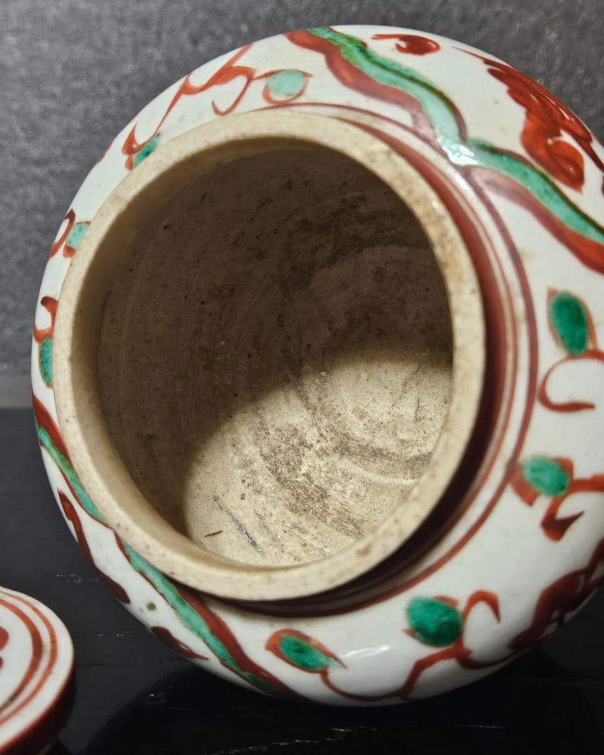 【本物保証❗】中国古陶磁　明朝明代　古赤絵　天啓赤絵　獅子摘　花に鳳凰の図　香炉