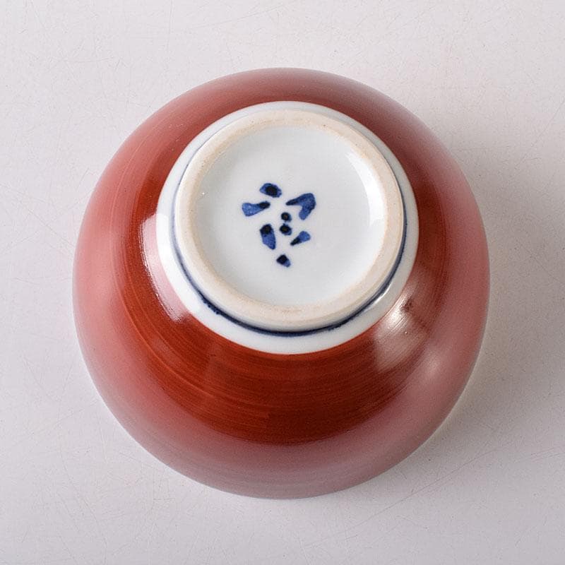 茶道具　京焼　清水焼　谷口良三作　辰砂　内達磨染付　茶碗　共箱　V　R8498