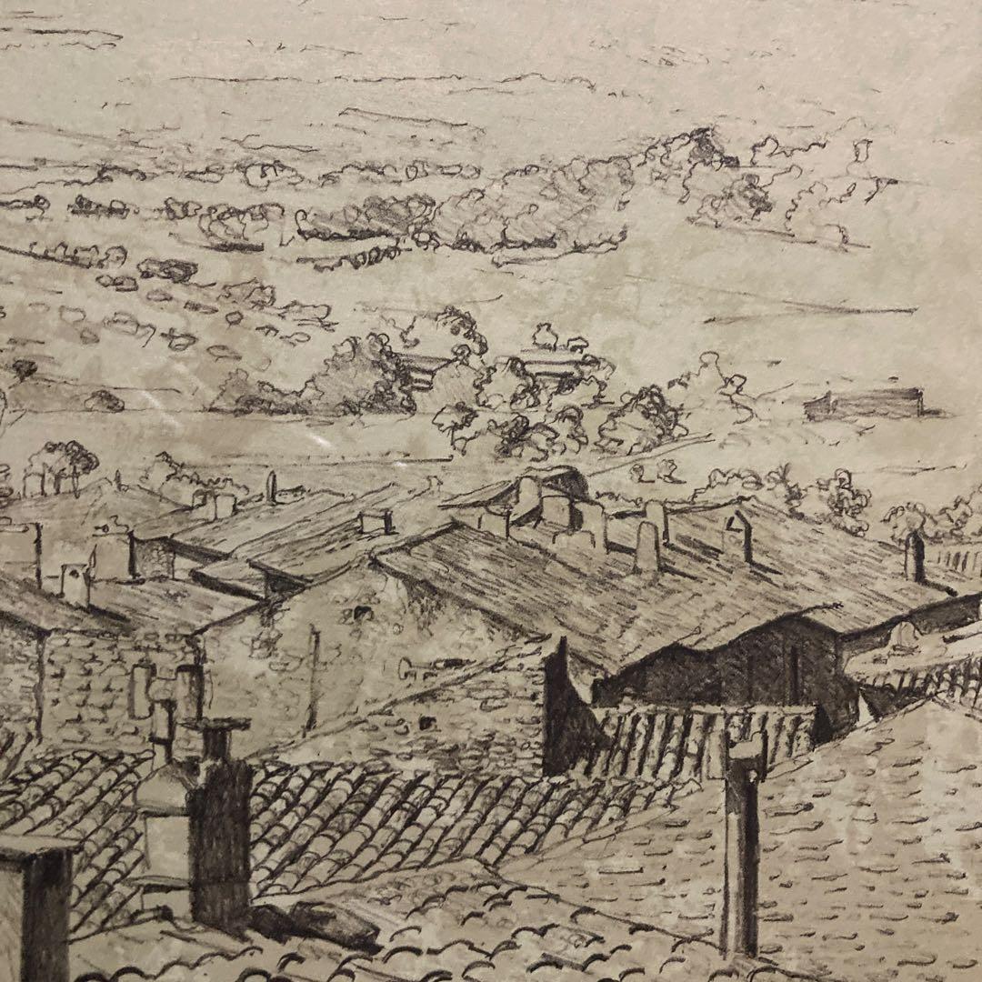 青木敏郎 リトグラフH.C「グルトの眺め」額￼66×82絵56,5×76.5CM