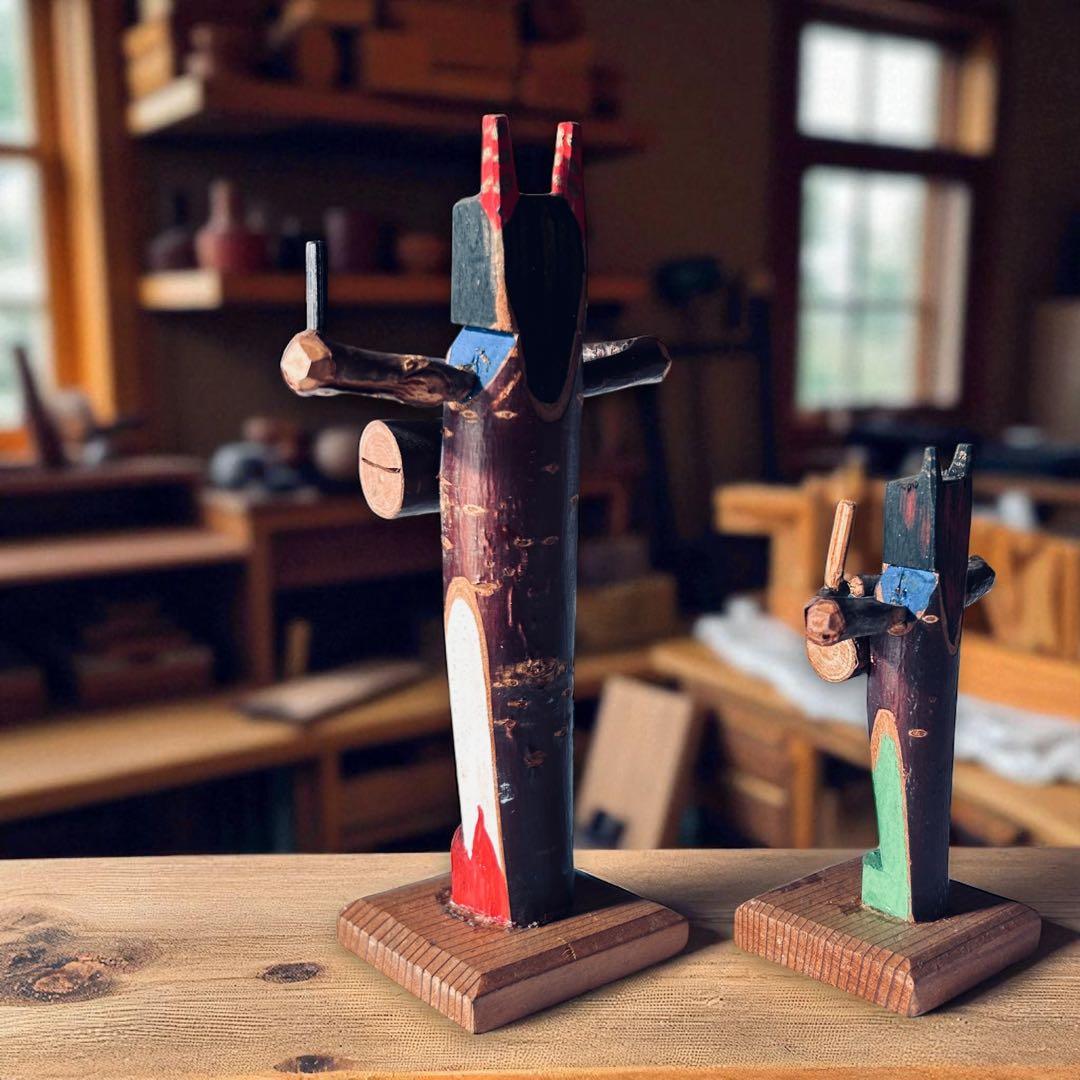 戦前廃絶古玩 秋田県角館・郷土玩具・桜人形佐々楽（ササラ）舞×2体セット