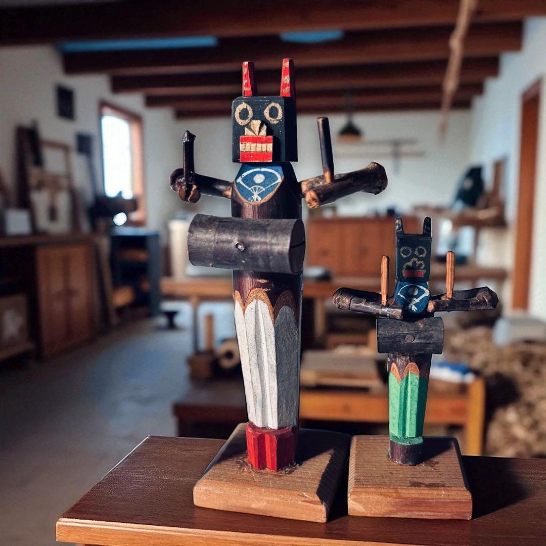 戦前廃絶古玩 秋田県角館・郷土玩具・桜人形佐々楽（ササラ）舞×2体セット