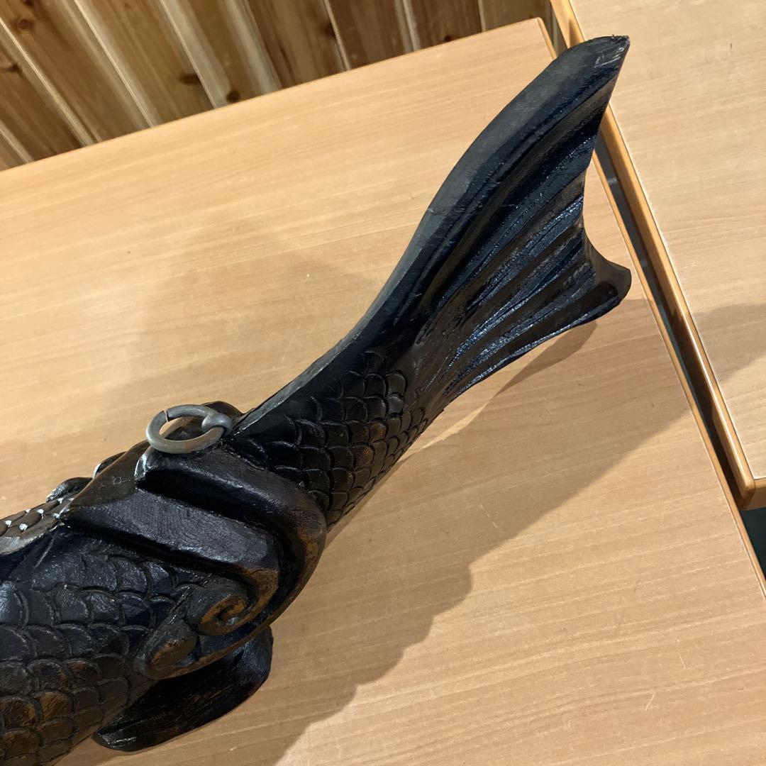 【未使用】自在鉤、鯉自在鉤、鯉横木、木彫り鯉、囲炉裏自在鉤　箱無し　長さ約46㌢