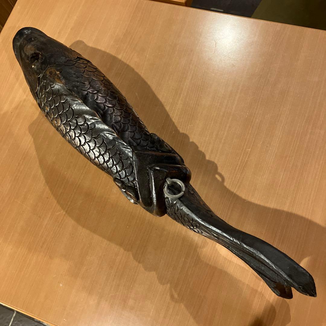 【未使用】自在鉤、鯉自在鉤、鯉横木、木彫り鯉、囲炉裏自在鉤　箱無し　長さ約46㌢