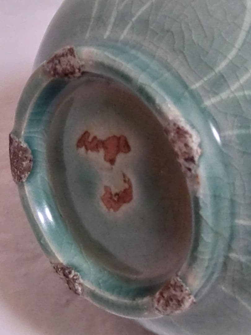 朝鮮美術　骨董　高麗青磁　花象嵌　大瓶　砂高台