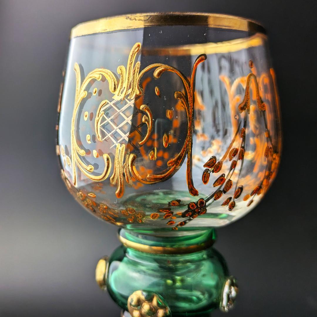 モーゼル金彩ルネサンス調ゴブレット3客 希少ヴィンテージ ボヘミア皇室御用達美品