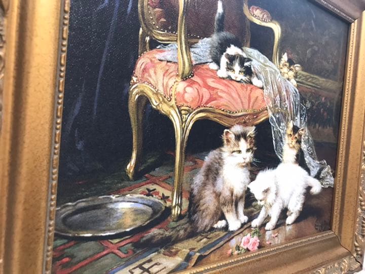 絵画 油絵風プリント アンティーク風 猫