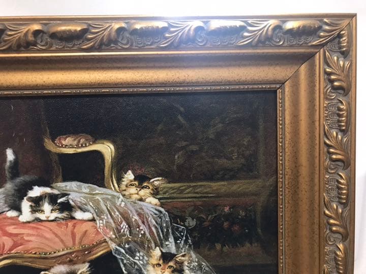 絵画 油絵風プリント アンティーク風 猫