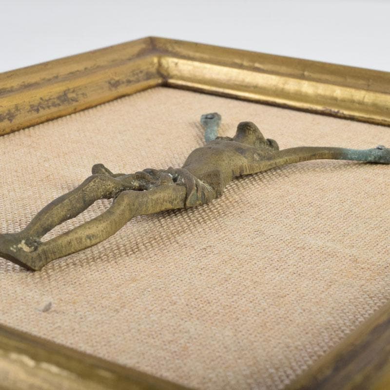 キリスト教　銅製　キリスト磔刑像　額装　C　9172