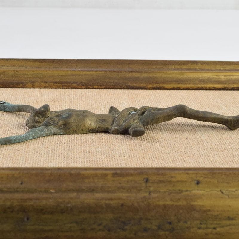 キリスト教　銅製　キリスト磔刑像　額装　C　9172