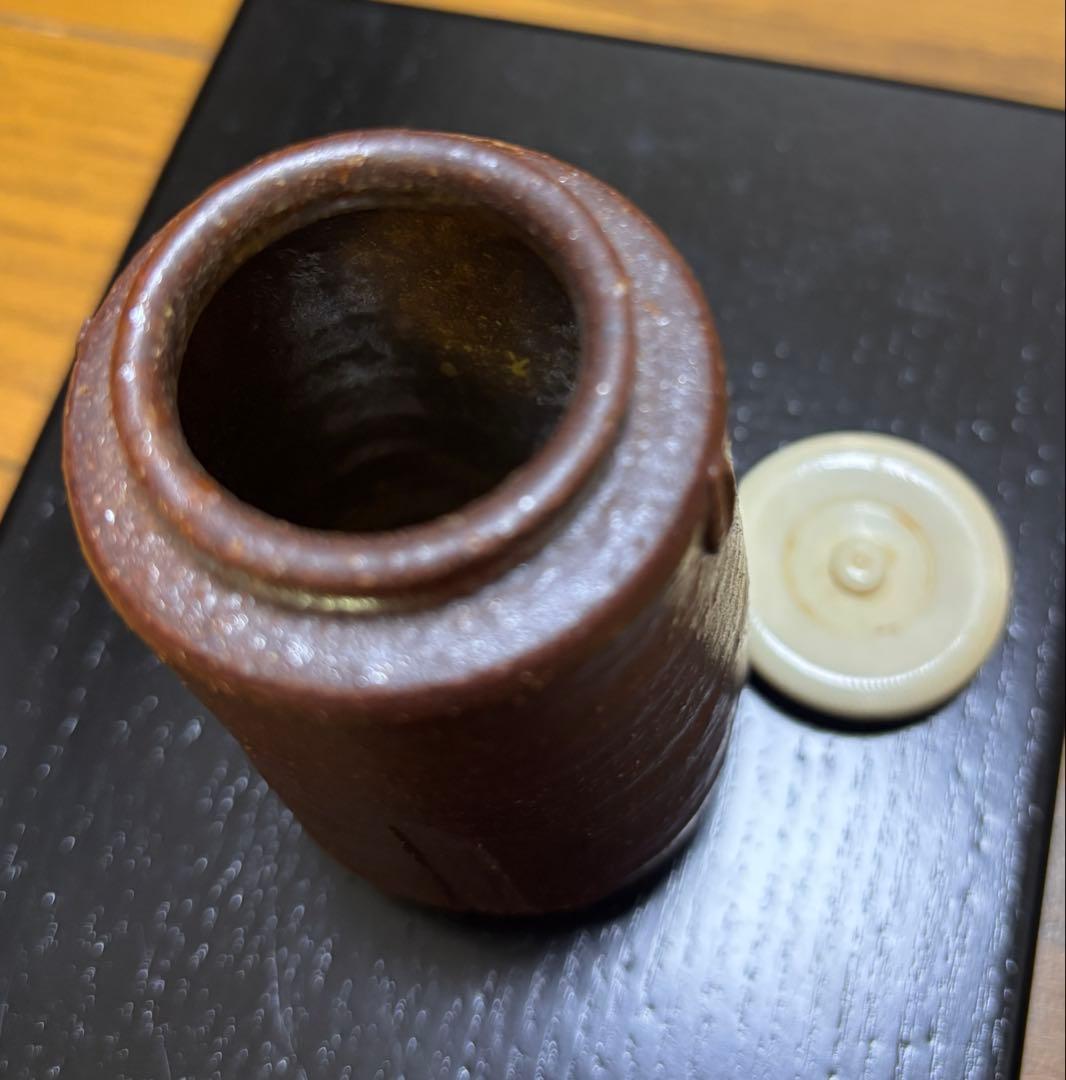 ⭐︎値下げ⭐︎古瀬戸茶入　八十二作　茶道具 陶器製 円筒形 茶色