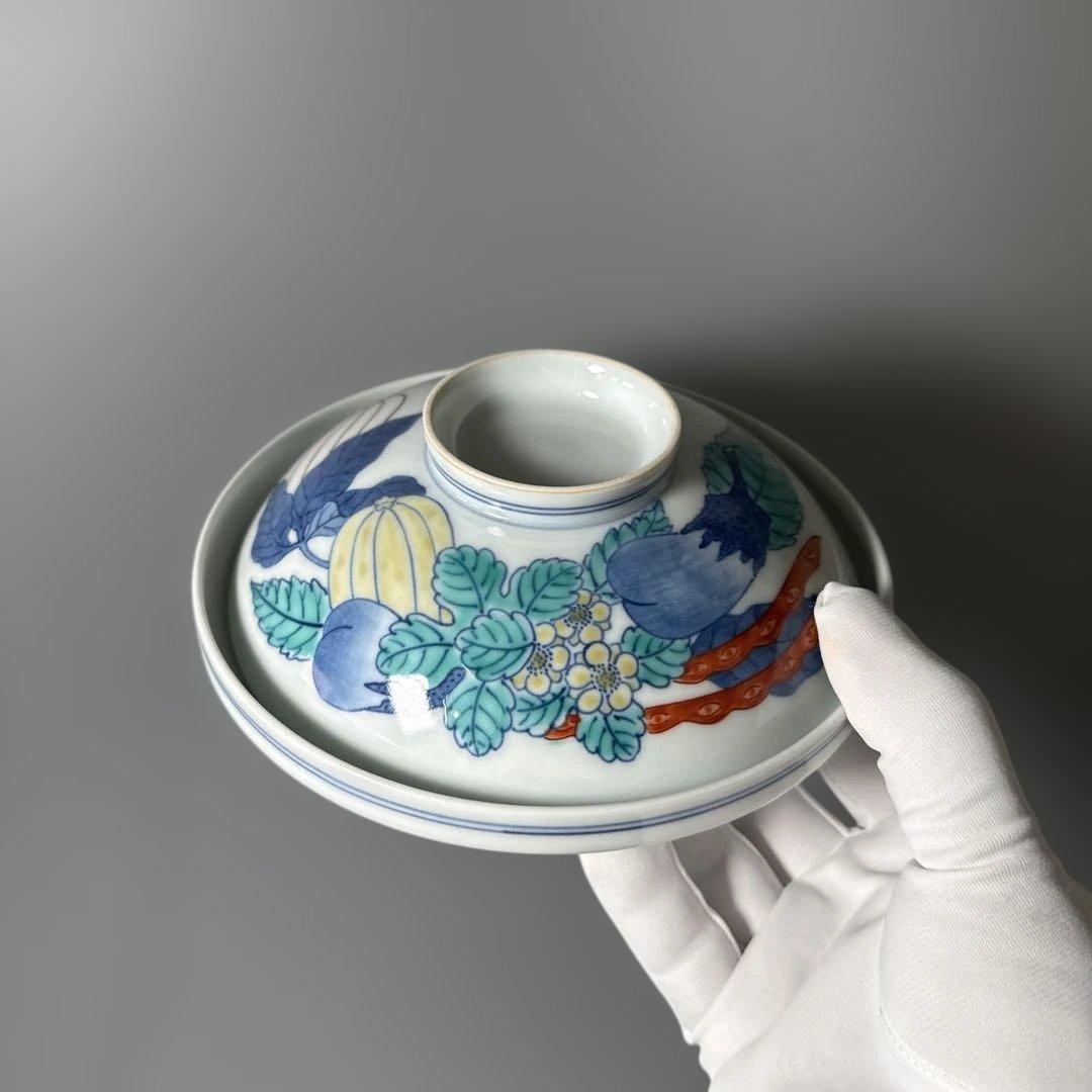 人間国宝　十三代　今泉今右衛門　錦　野菜絵蓋物　五客　共箱　有田焼　鍋島様式