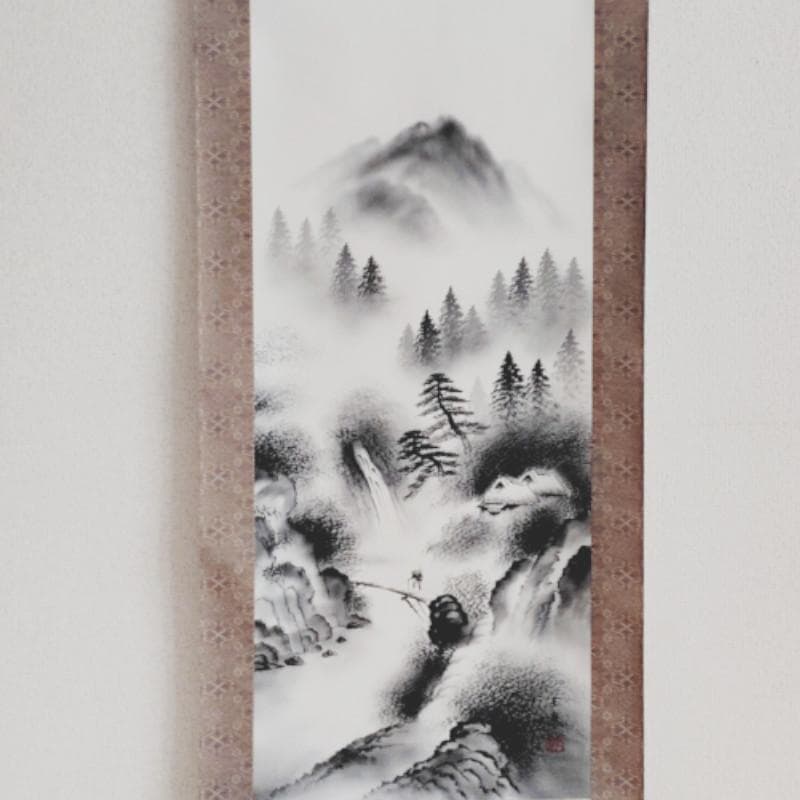 掛軸　☆小池玉泉☆「水墨山水」　良好！