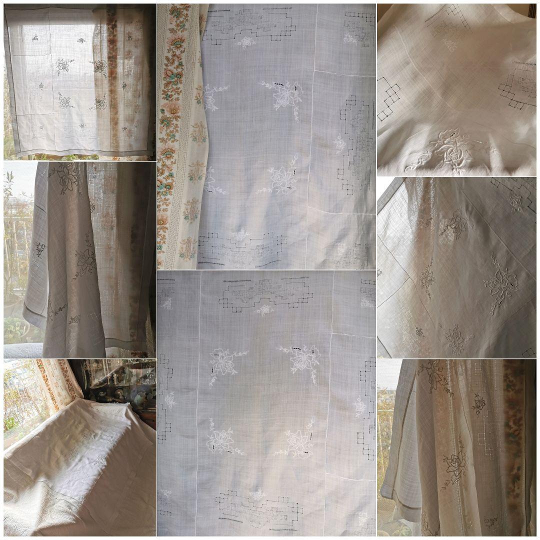 アンティークローズ刺繍 梯子ドローンワークレース アイリッシュオーガンジークロス