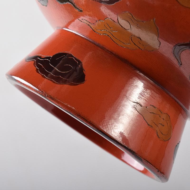 古民具　根来塗　雲龍文彫　椀　時代箱付　V　R8441