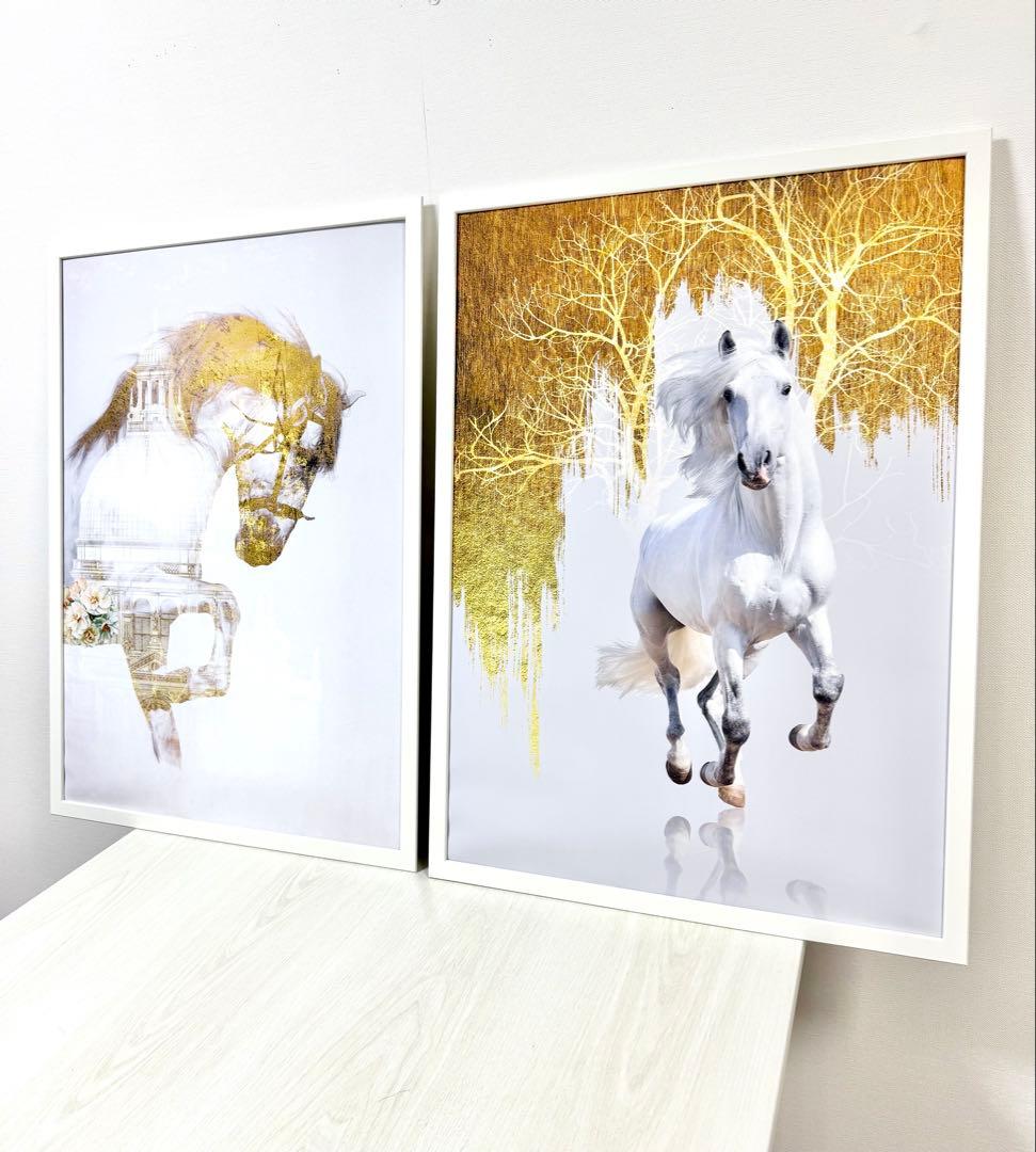 No.240フレーム付きキャンバスアート　オシャレ絵画　馬の絵画　白馬