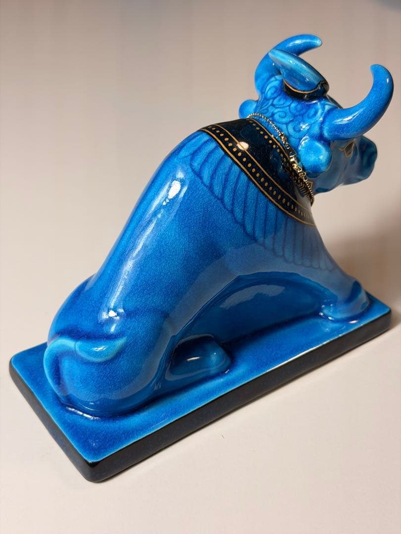 #美濃焼 幸兵衛窯 エジプト神 九栄神　アピス　雄牛 青釉金彩　S-1