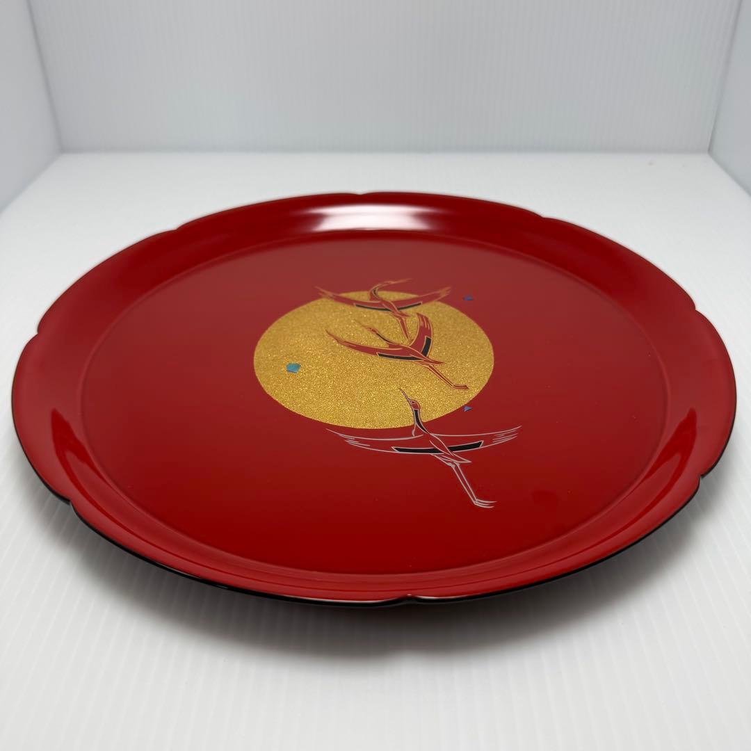 新品 高級 輪島塗 屋敷勝彦 螺鈿 青貝 鶴 お盆 和食器 平皿 漆 漆器