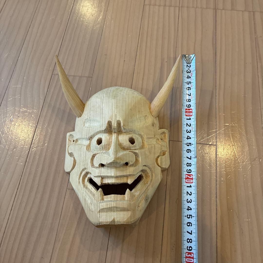 木製 木彫り 鬼の面 能面 般若面 角付き 壁掛け インテリア　伝統　工芸