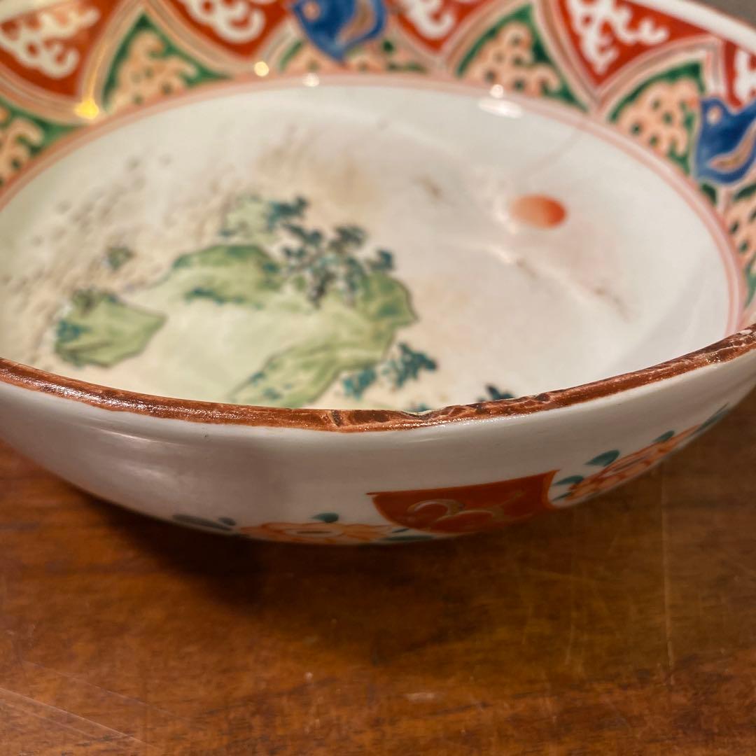 時代物 骨董品 九谷焼 21.5cm鉢 赤絵 皿 器 コレクション 稀少