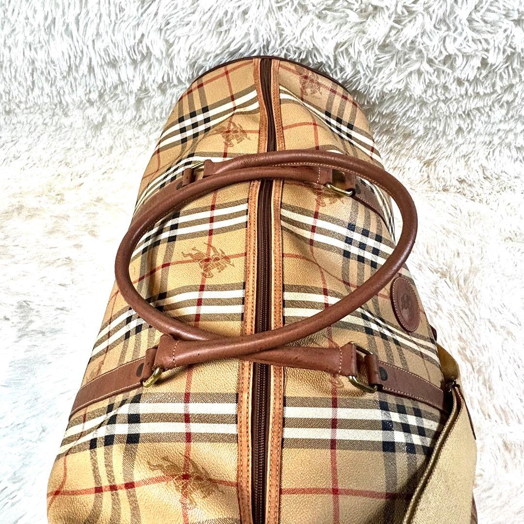 バーバリーズ ボストンバッグ ノバチェック PVC 本革 ショルダーストラップ