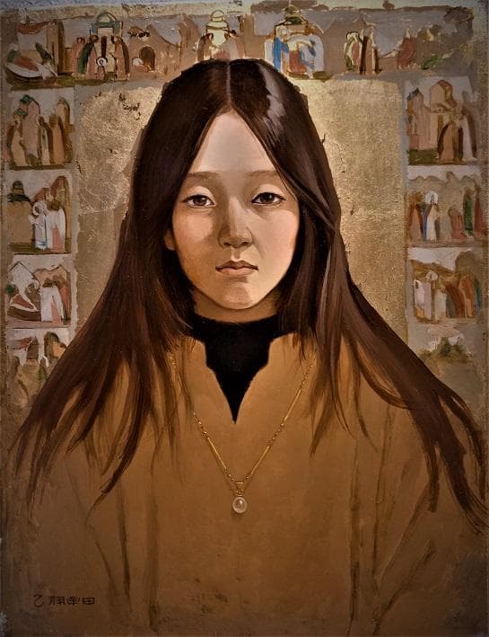 伊牟田経正　光風会常務理事　タイトル「少女像」　F５号　真作保証